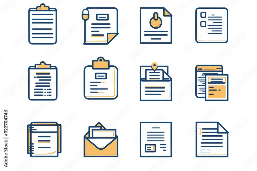 Poster a set of diverse paper icons, ideal for representing various concepts and ideas