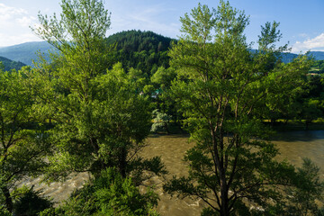 Obraz premium Beautiful landmark near the Borjomi with Kura river and mountain forest.
