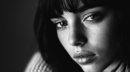 Close-up Portrait of a Woman with a Serious Expression