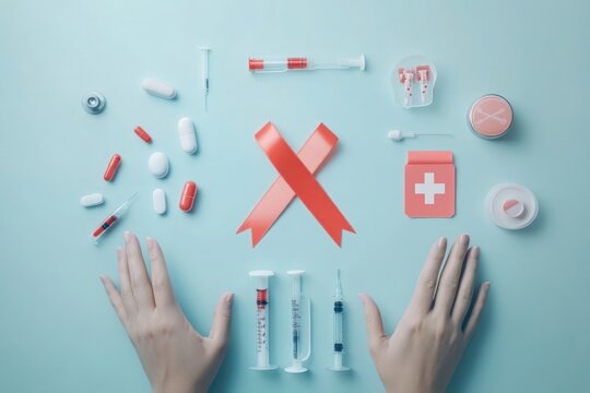 Cancer ribbon, syringe and first aid kit-gigapixel-hq-scale-6_00x