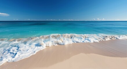 Sunny Beach With Gentle Waves and Clear Blue Sky