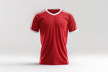 A close-up shot of a red soccer jersey with white stripes, suitable for sports or fitness related images