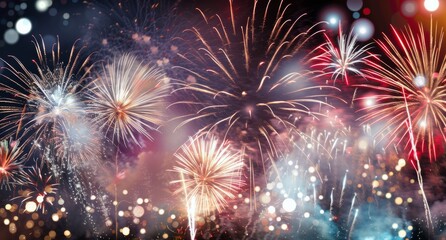 Fototapeta premium Colorful Fireworks Display Lighting Up Night Sky During Celebration