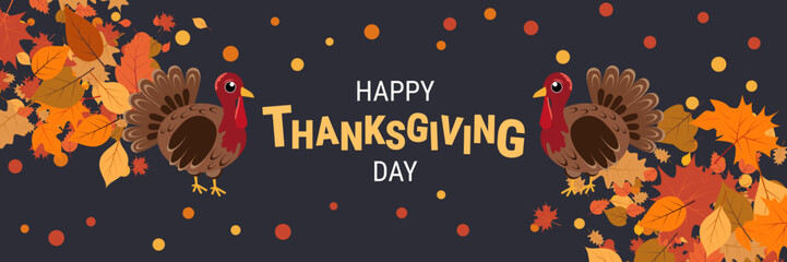 Happy Thanksgiving Day cartoon style vector illustration. Design for banner, flyer, invitation card, coupon, voucher
