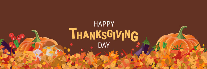 Happy Thanksgiving Day cartoon style vector illustration. Design for banner, flyer, invitation card, coupon, voucher