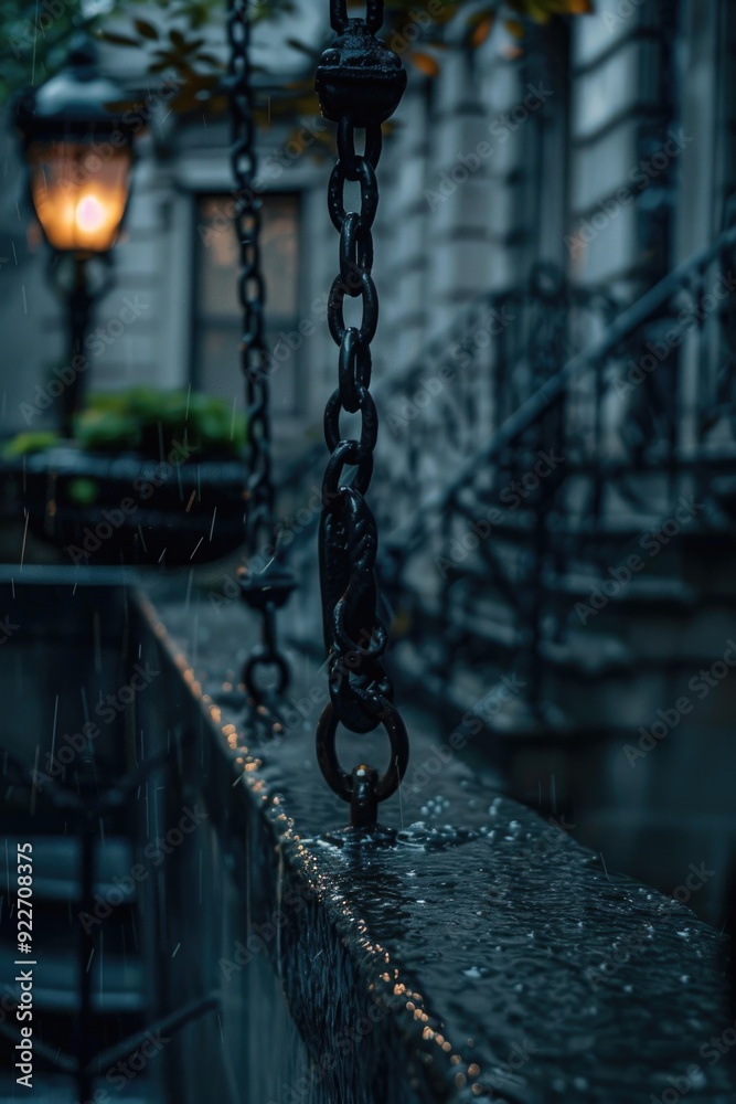 Poster A chain hangs from the side of a building, highlighting its architecture and design