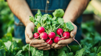 Farmer Holding Freshly Harvested Radishes