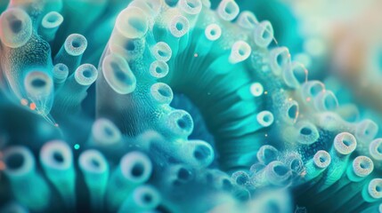Microscopic view of blue coral showing the open polyps