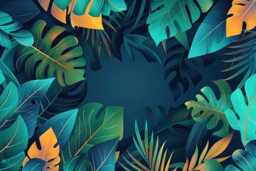 Fototapeta premium A collection of vibrant tropical leaves against a dark background