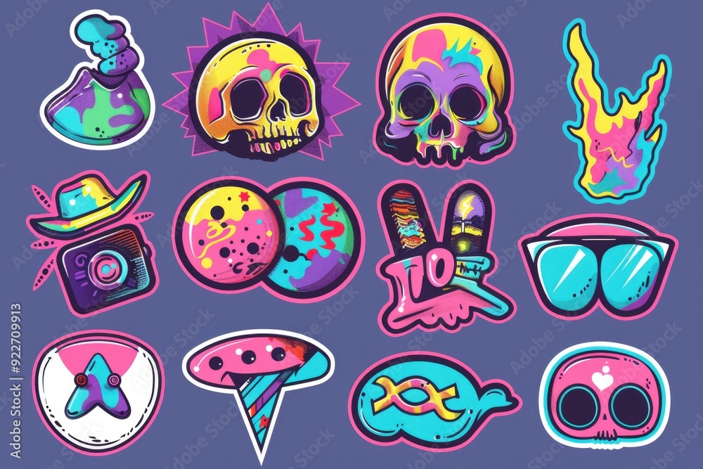 Poster a collection of colorful stickers with various designs, suitable for crafting or decorating projects