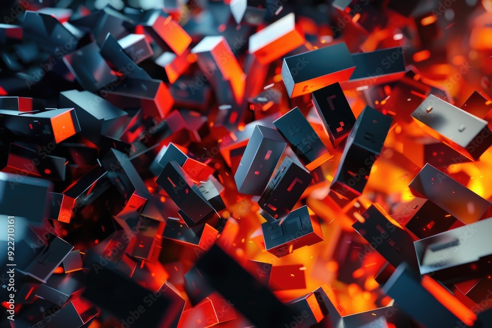 Aufkleber A group of black and red cubes suspended in mid-air, with no visible support or strings