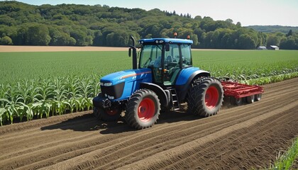 Obraz premium Tractor in an agricultural field, farmers work picture