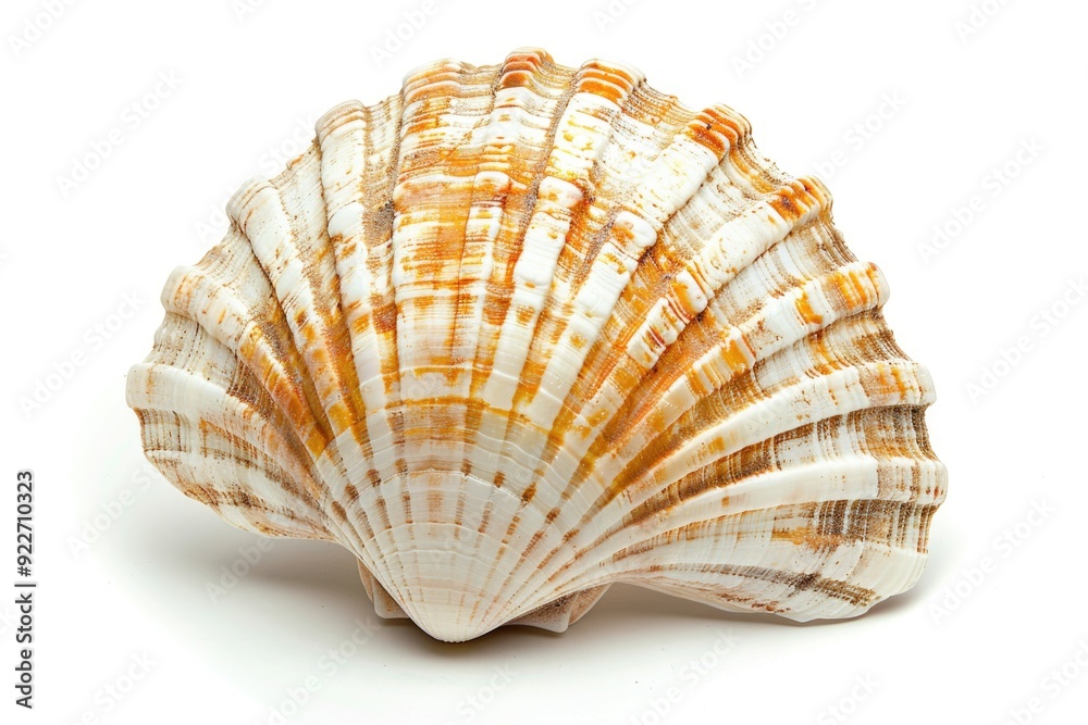 Poster a close-up shot of a shell on a white surface, perfect for use in still life photography or as a dec