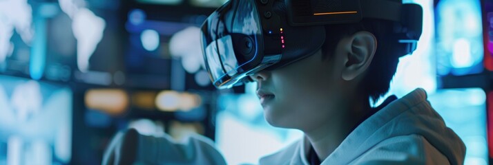 Young Boy Engaged in Online Learning Using Virtual Reality