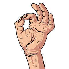 Okay, OK or ring hand gesture sign line art vector icon for apps, web, banner, poster, print and website, isolated on white color background