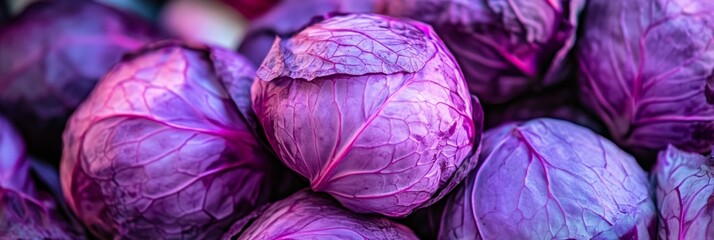 Obraz premium Freshly harvested purple cabbages are incredibly vibrant and truly perfect for salads and various healthy dishes