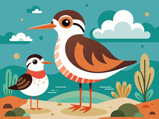 Oiseau Phalarope Turnstone Fond d’écran sans couture mignon