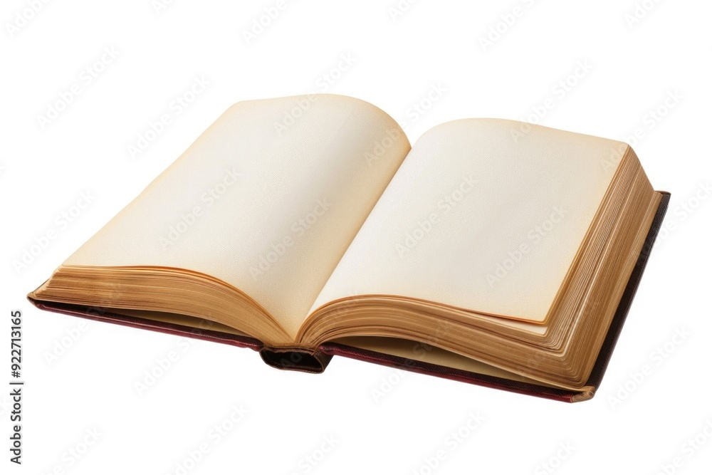 Poster a close-up of an open book lying on a clean, white surface