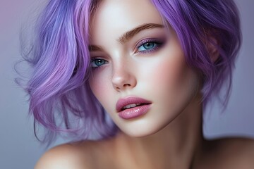 Fototapeta premium a woman with flying hair in all shades of purple