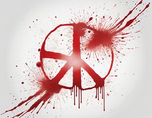 Red spray stain peace sign on white background, wall paper design