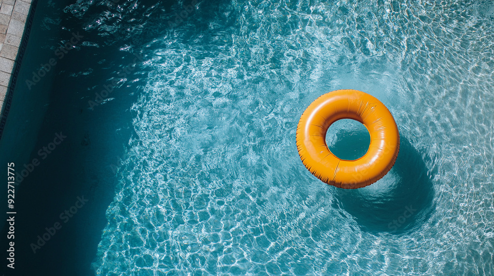 Wall mural an aerial view overhead looking down on serence calm pool with yellow float