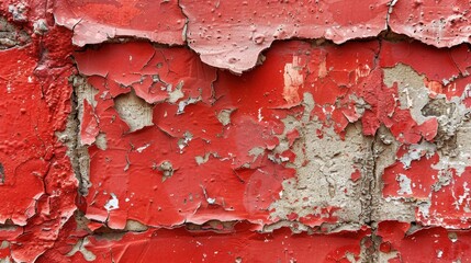 Fototapeta premium Generate a visual capturing an old cement wall with red paint chipping away and cracks, providing a copy space