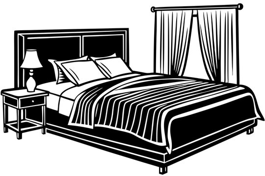 recommend clip art: Bed in a hotel black art vector
