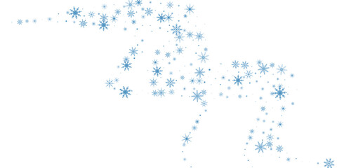 Snowflakes. Snow, snowfall. Falling scattered blue snowflakes on a white background. Vector