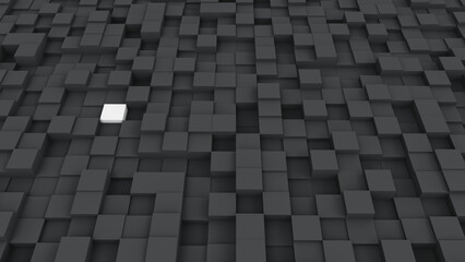 Dark cubes background with one white cube standing out - digital dark environment