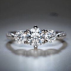 A three-stone diamond ring with perfectly aligned diamonds in the center, exuding elegance and brilliance.