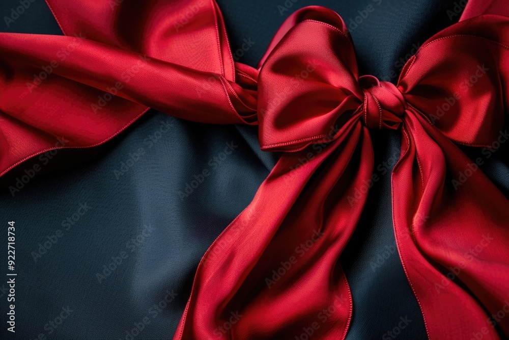Poster a close-up of a red ribbon or bow on a dark or black background