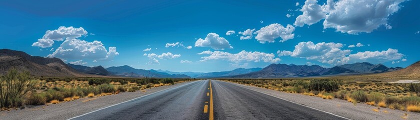 Fototapeta premium Scenic Route: Beautifully Maintained Highway under Clear Blue Skies