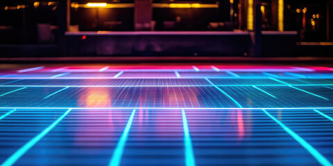 Abstract Empty Dance Floor with Neon Lights. Night dance club floor, disco floor