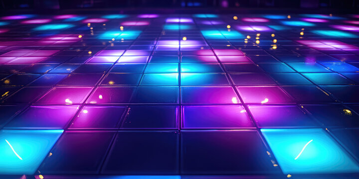 Abstract Empty Dance Floor with Neon Lights. Night dance club floor, disco floor