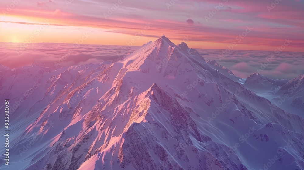 Wall mural Pastel drawing of a mountain range at sunset