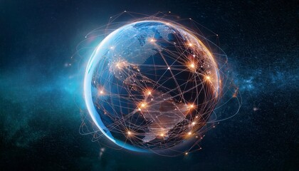 Obraz premium Earth globe with Erope map, telecommunication and data transfer networks with global internet and artificial intelligence connectivity for communication technology. Generated image