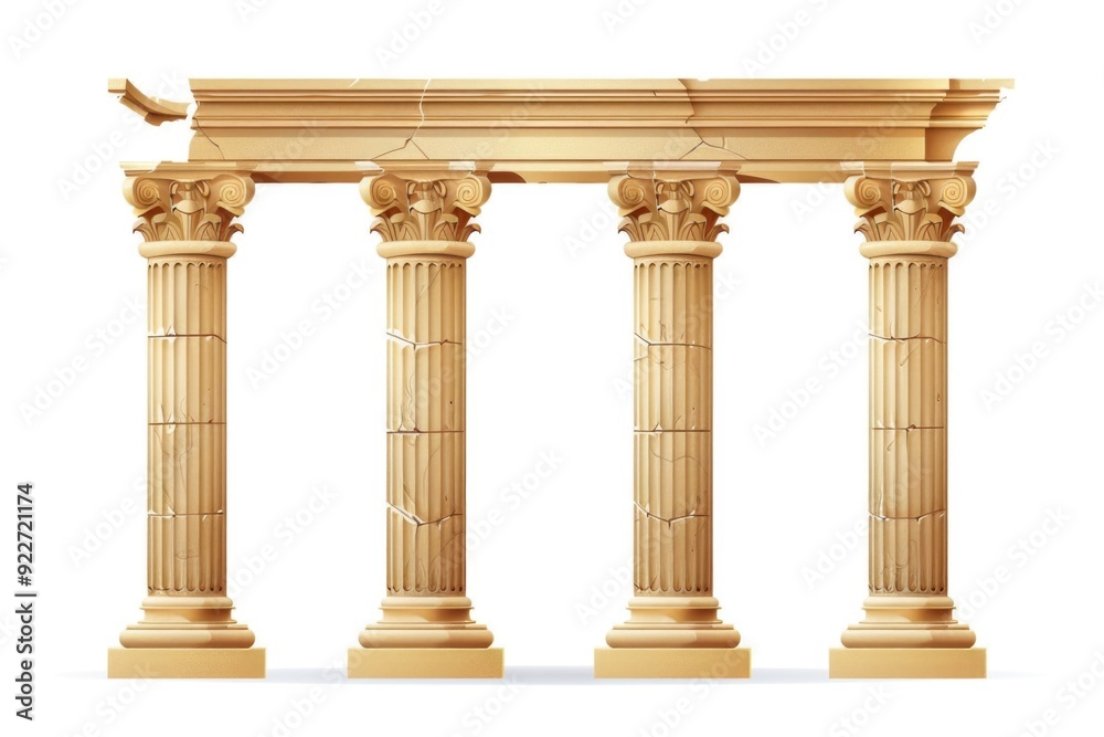 Aufkleber Architecture details of a building featuring three golden columns with columns on each side