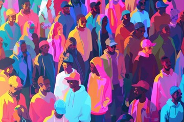 A diverse crowd of people standing together, each with their own unique characteristics and styles, symbolizing the diversity within society Generative AI