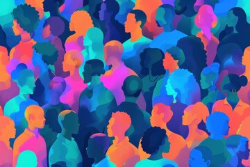 A crowd of diverse people, representing the global community This abstract art style illustration features soft gradients and vibrant colors Generative AI