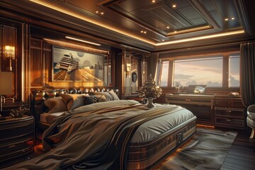 Cozy bedroom with a large bed and a large window, ideal for interior design or lifestyle photography