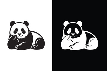 Panda bear laying down vector illustration, panda silhouette vector icon on white background.