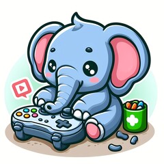 Obraz premium Cute Elephant Gaming Cartoon Vector Icon Illustration