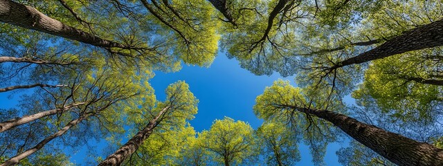 Fototapeta premium A photograph of looking up at the canopy in an endless forest