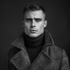 Obraz premium Portrait of a male model wearing a turtleneck in a studio setting
