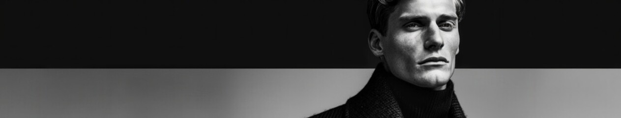 Obraz premium Black and white portrait of a male model in urban setting