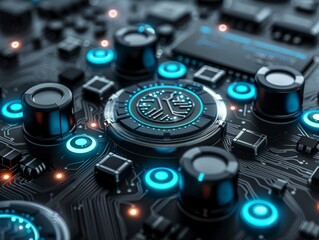 AI. Circuit board. Technology background. Central Computer Processors CPU concept. Motherboard digital chip. Tech science background. Integrated communication processor