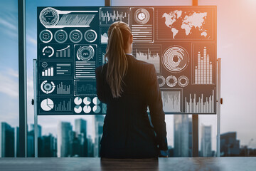 Big Data Technology for Business Finance Analytic Concept. Modern interface shows massive...