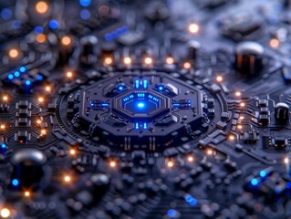 AI. Circuit board. Technology background. Central Computer Processors CPU concept. Motherboard digital chip. Tech science background. Integrated communication processor