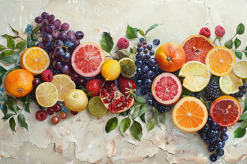 Vibrant Still Life with Fruits, Berries, and Greens