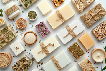 A collection of handcrafted soaps, each made with natural ingredients and wrapped in eco-friendly materials.